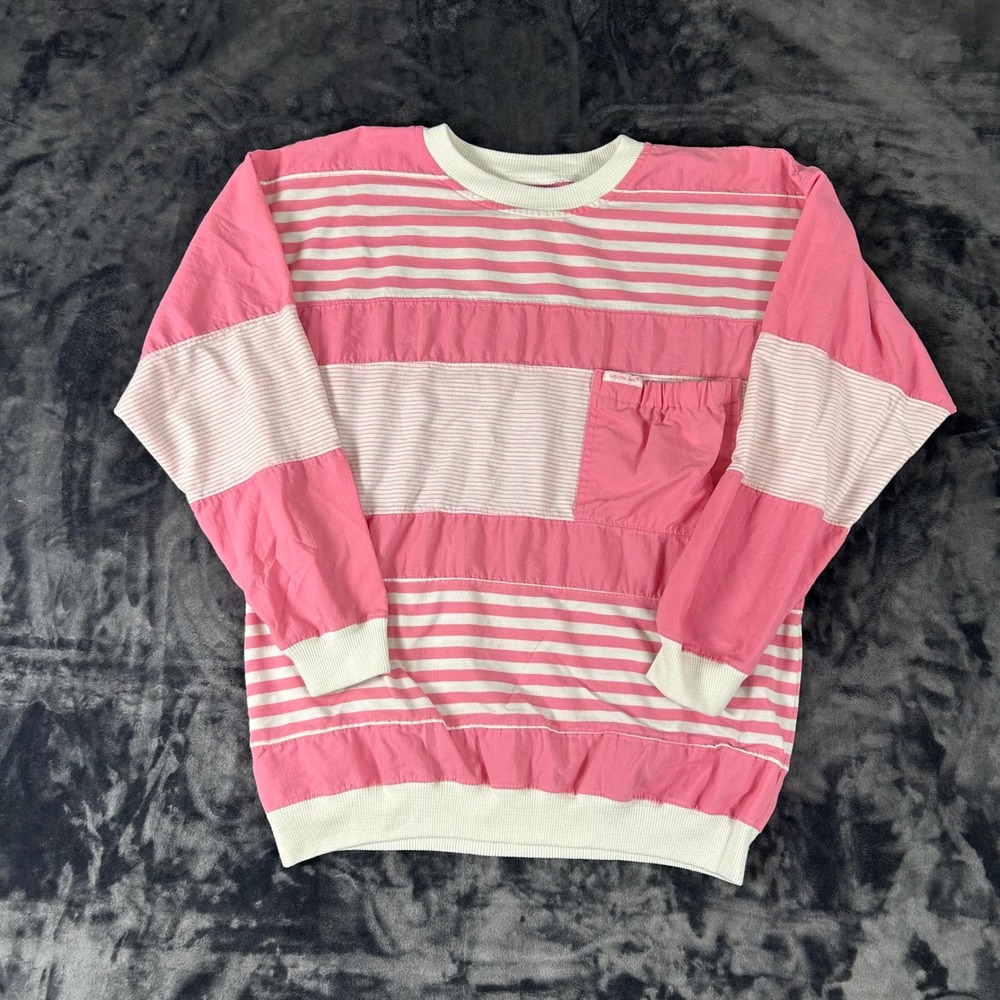 Greenline International Sweatshirt Mens XL Pink Striped Mixed Media Pocket Vtg